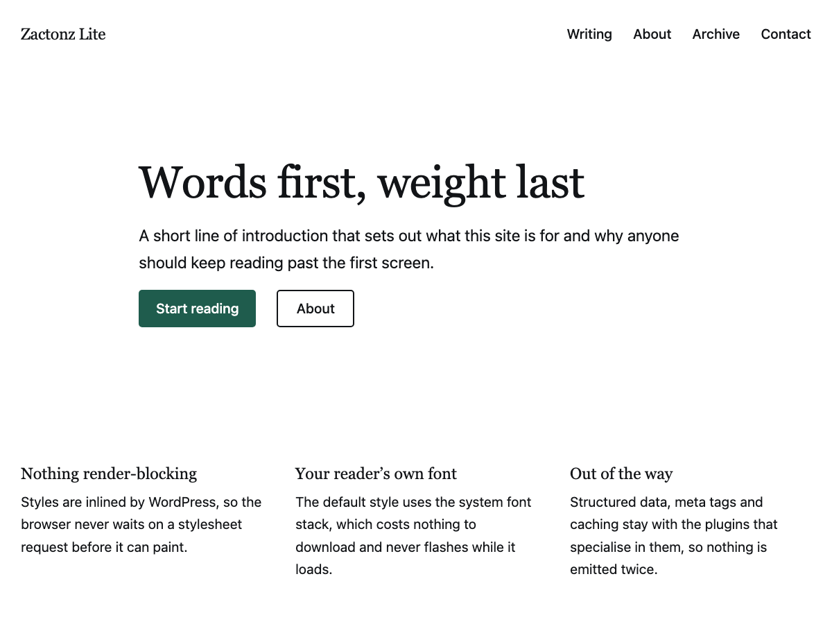 Zactonz Lite in the Editorial style, with serif headings